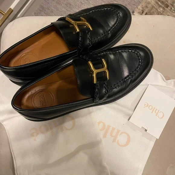 Chloe Marcie Black Leather Loafers, Sz 9 - Picture 1 of 6